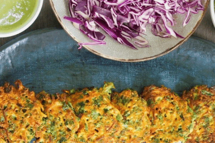 Carrot, kale, coriander and fetta fritters