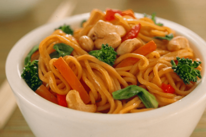 Honey soy vegetable noodles with chopsticks