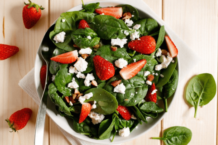 Strawberries, baby spinach and feta salad
