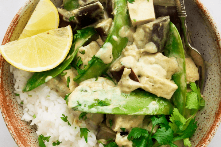 Curry and rice in a bowl