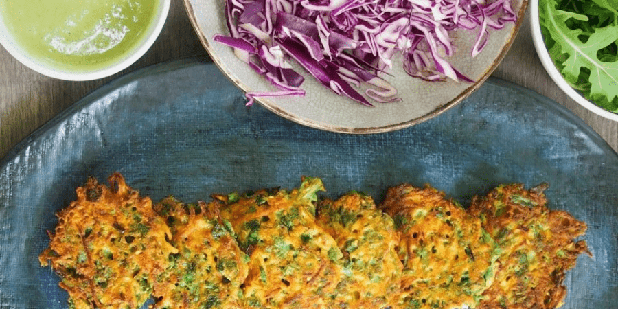 Carrot, kale, coriander and fetta fritters