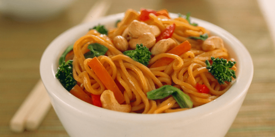 Honey soy vegetable noodles with chopsticks