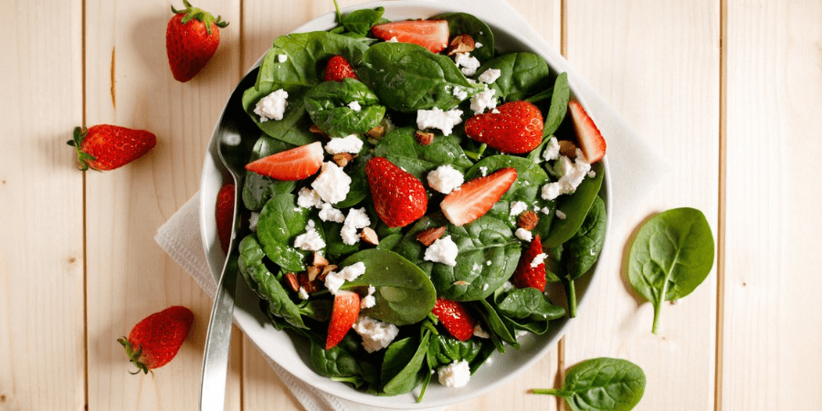 Strawberries, baby spinach and feta salad
