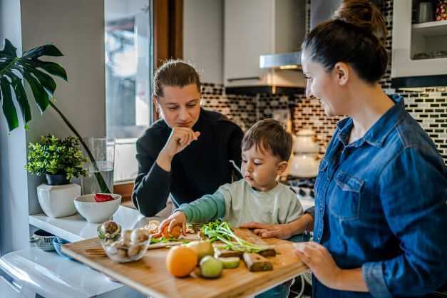 Family preparing dinner.