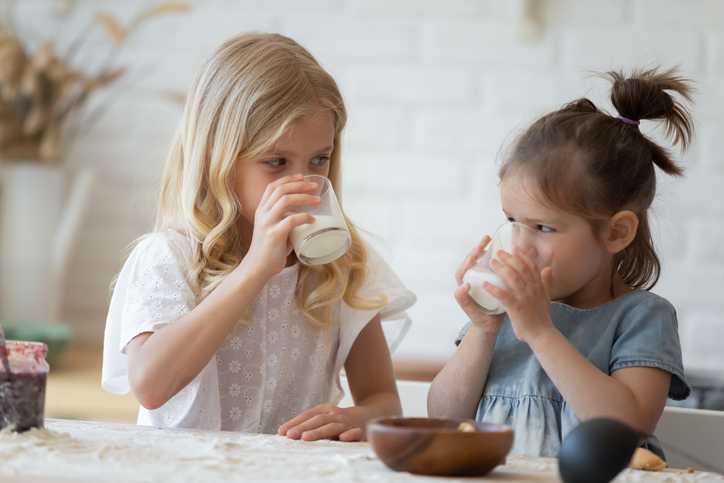Girls drinking milk from glasses