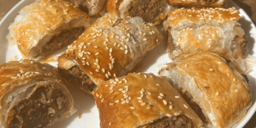 Plate of black bean sausage rolls