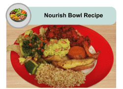  nourish bowl with brown rice, sweet potatoes, guacamole, and mixed greens on a red plate.