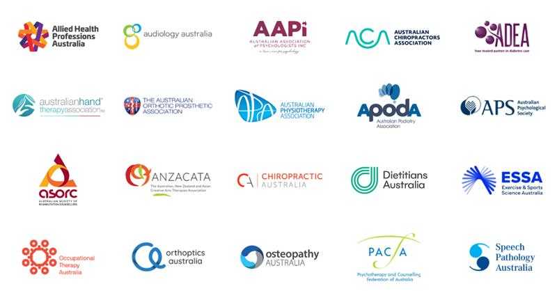 image with 20 logos of different allied health organisations